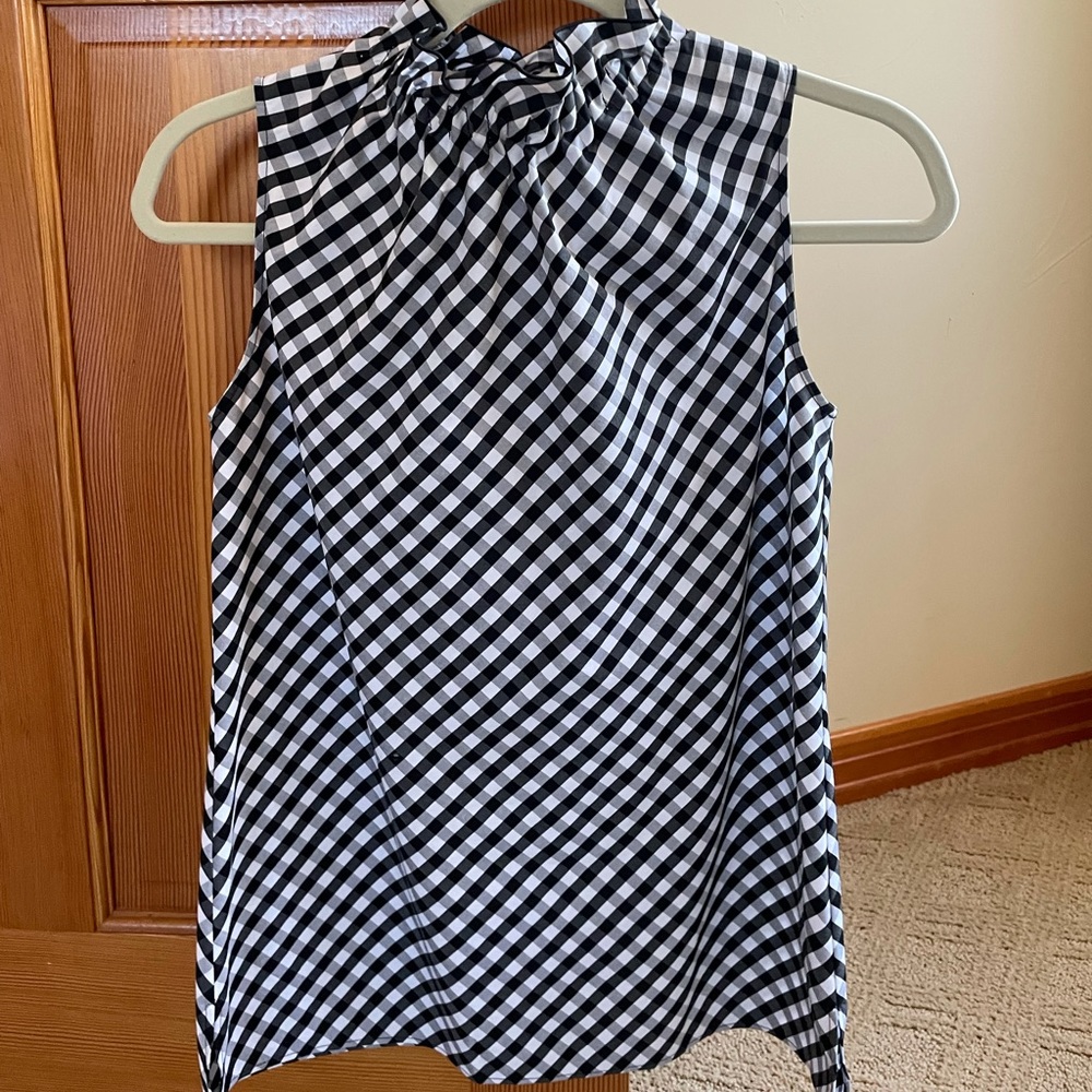 Lafayette 148 New York gingham sleeveless top black white size P/XS